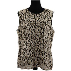 Kasper Women's Odyssey Top Black Champagne Lace Overlay Sleeveless Size XL NWT